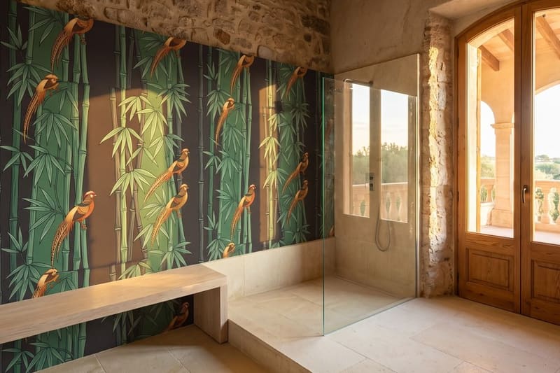 Carta da parati Bambuseto Aureo© in un bagno