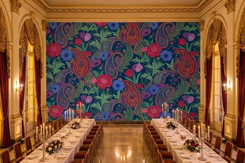 Carta da parati Cachemire Imperiale© in una sala da pranzo d'albergo