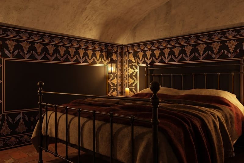 Carta da parati Cornice di Giglio Nero© in una camera da letto
