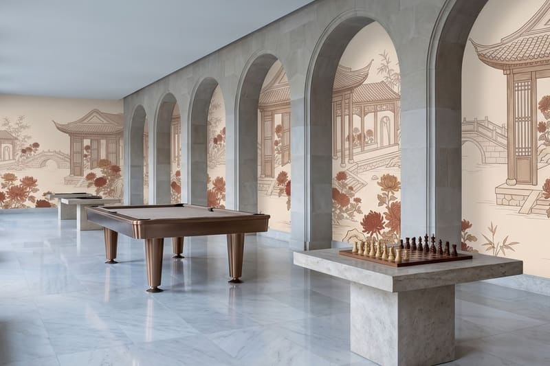 Carta da parati Ponte dei Crisantemi© in una sala giochi d'albergo