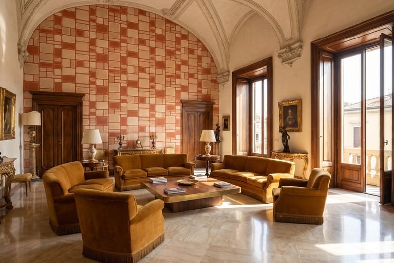 Carta da parati Rosetta di Terracotta© in un soggiorno