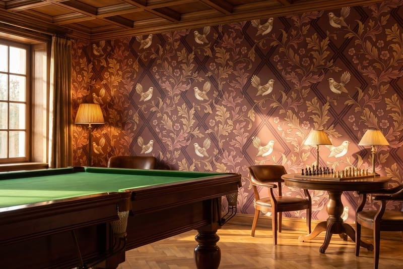 Carta da parati Voliera di Damasco© in una sala giochi d'albergo